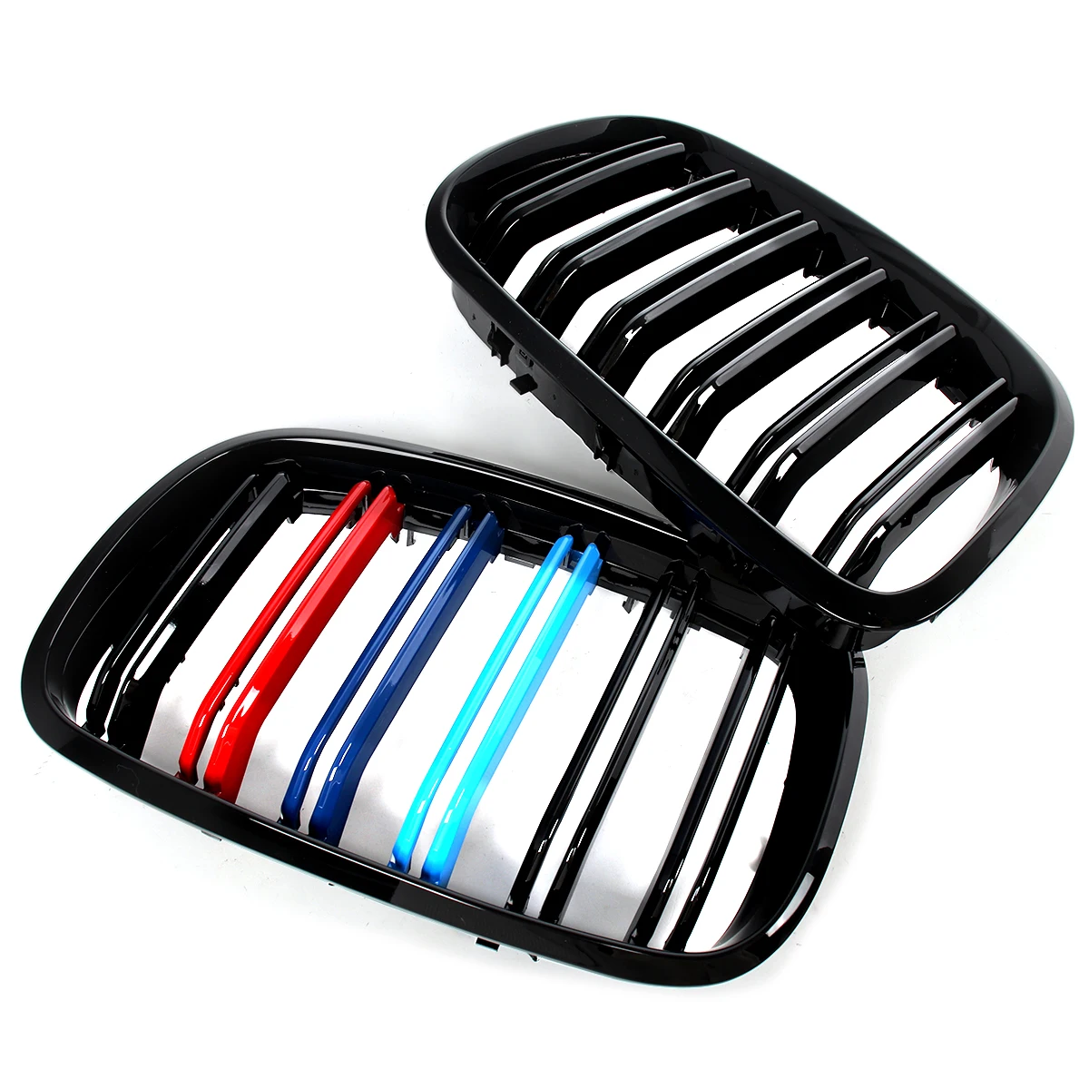 شبكة شواء أمامية سوداء لامعة بلون M شريحة مزدوجة لسيارات BMW X5 X6 E70 E71 2007-13