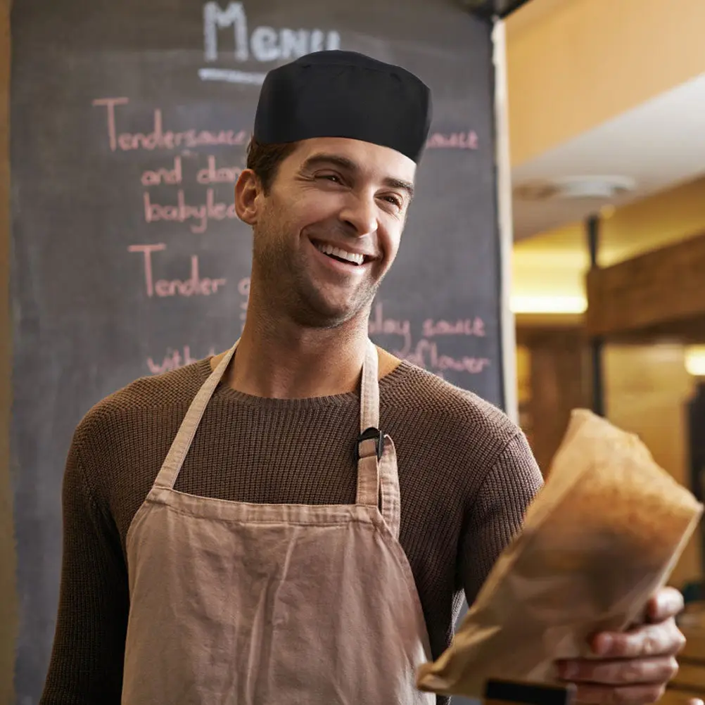 

Набор из 3 черных поварских колпаков унисекс с дышащей сеткой для кухни, приготовления пищи, кейтеринга, регулируемая текстура