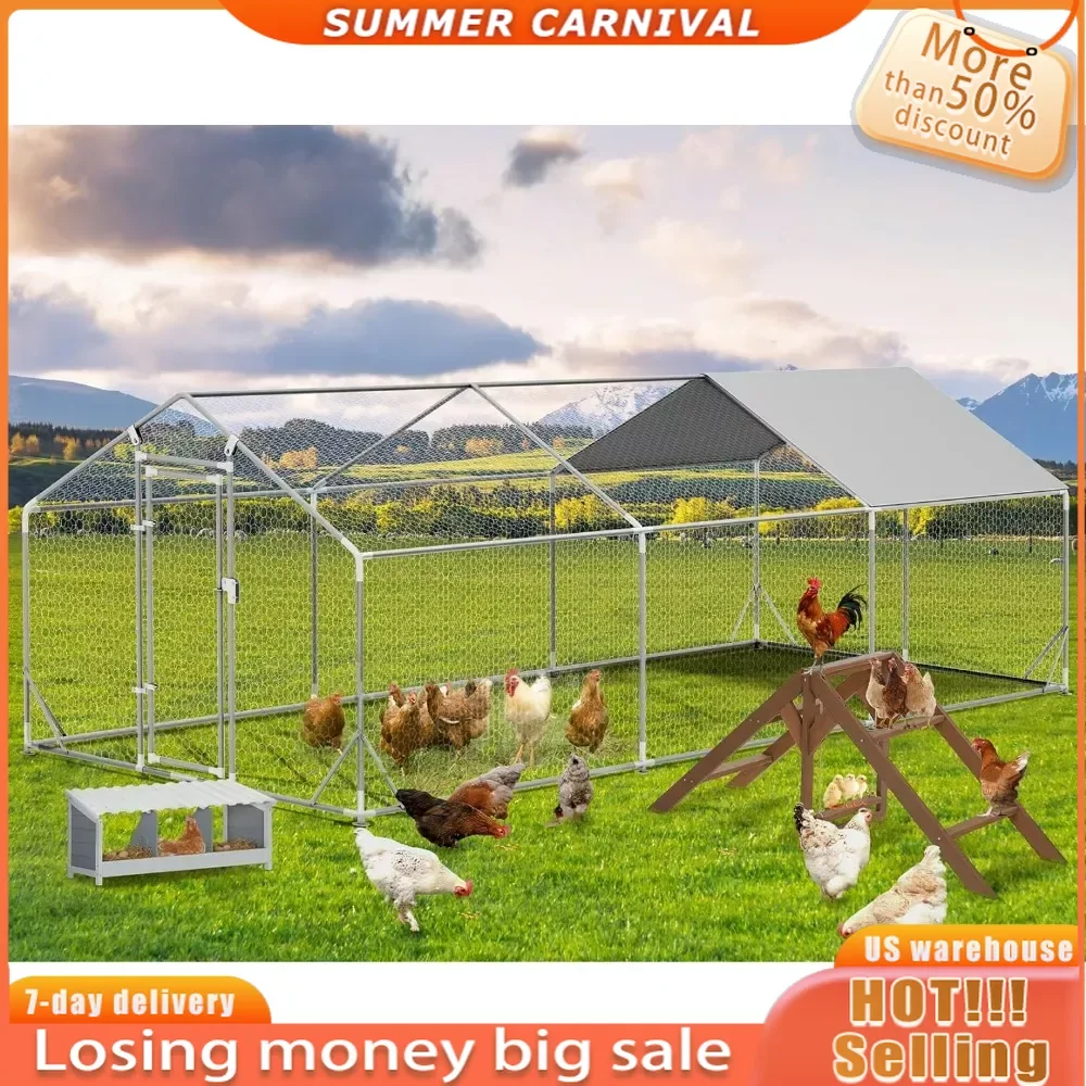 

Large Poultry Cage Chicken Run for Outdoor Farm Use,Chicken Coop with Anti-Rust Durable & Anti-Ultraviolet Waterproof Cover