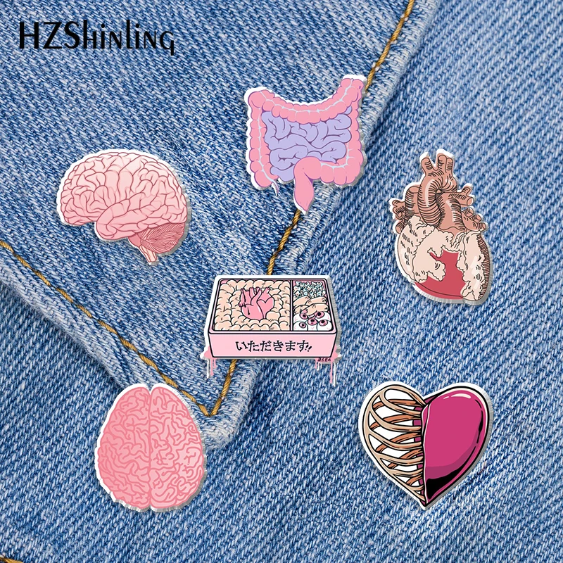 2021 New Human Anatomy Acrylic Lapel Pin Pink Brain Epoxy Butterfly Clasp Pin Handmade Butterfly Brooch