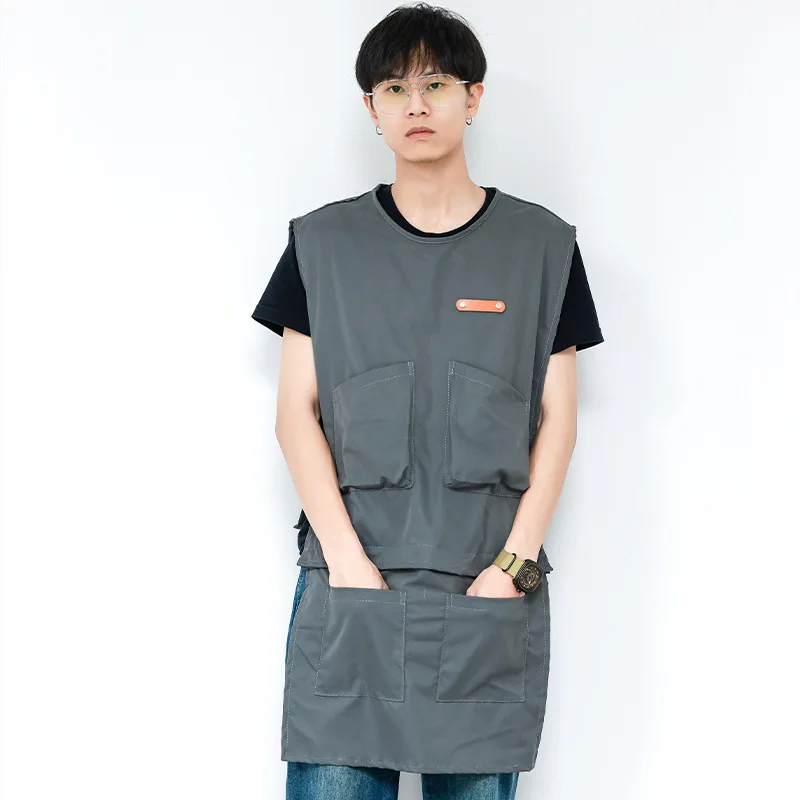 New Removable Work Coveralls Men Women Catering Barista Lengthened Apron Free Printing Logo