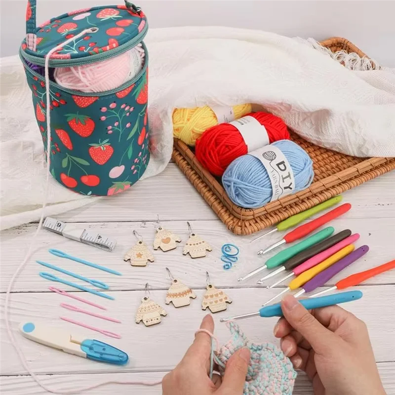 

A21R-Crochet Hook Set Crochet Bag Crochet Hooks Portable Yarn Crochet Kit Knitting Needles Yarn Storage Organizer