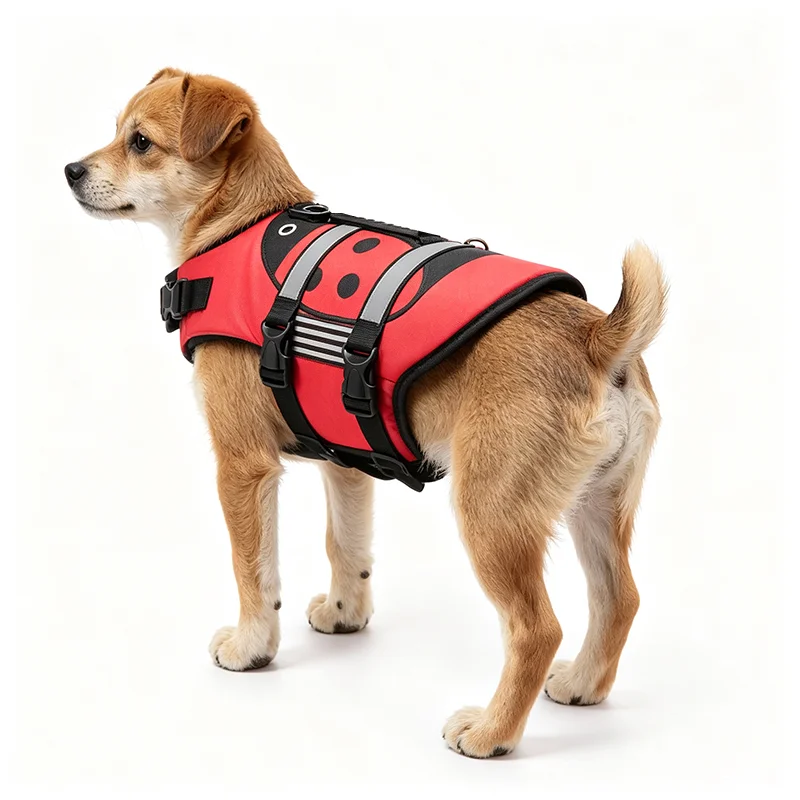 Dog Life Jacket Ladybug High Buoyancy Safety Pet Vest with Rescue Handle Adjustable for Swimming Boating Beach Small Medium Dogs view 3