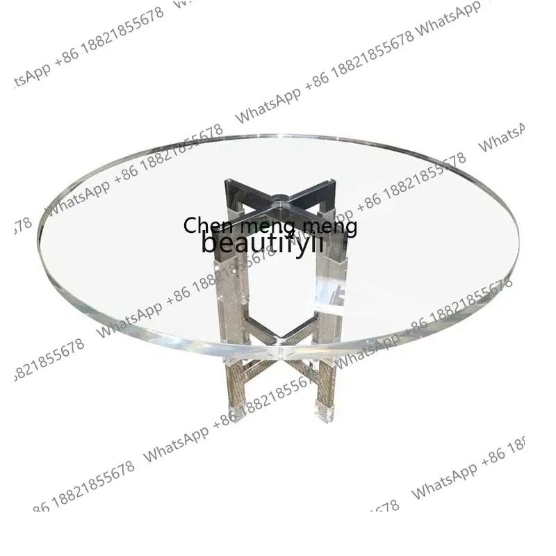 

178Transparent acrylic dining table Round dining table Household stainless steel base Dining table2936
