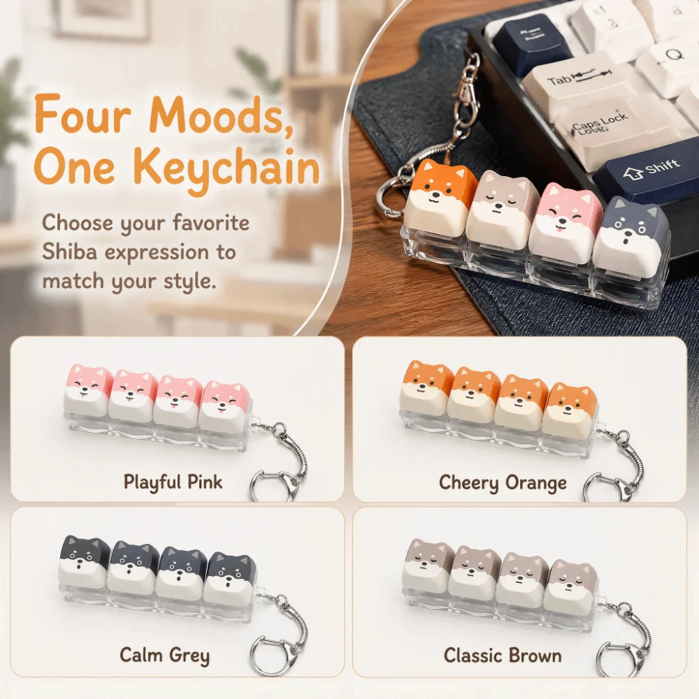 Gift Portable Shiba Inu Fidget Pendant Small Size Cute 4-Key Clicker Keychain Dog Shape Funny Mechanical Switch Keyboard Office