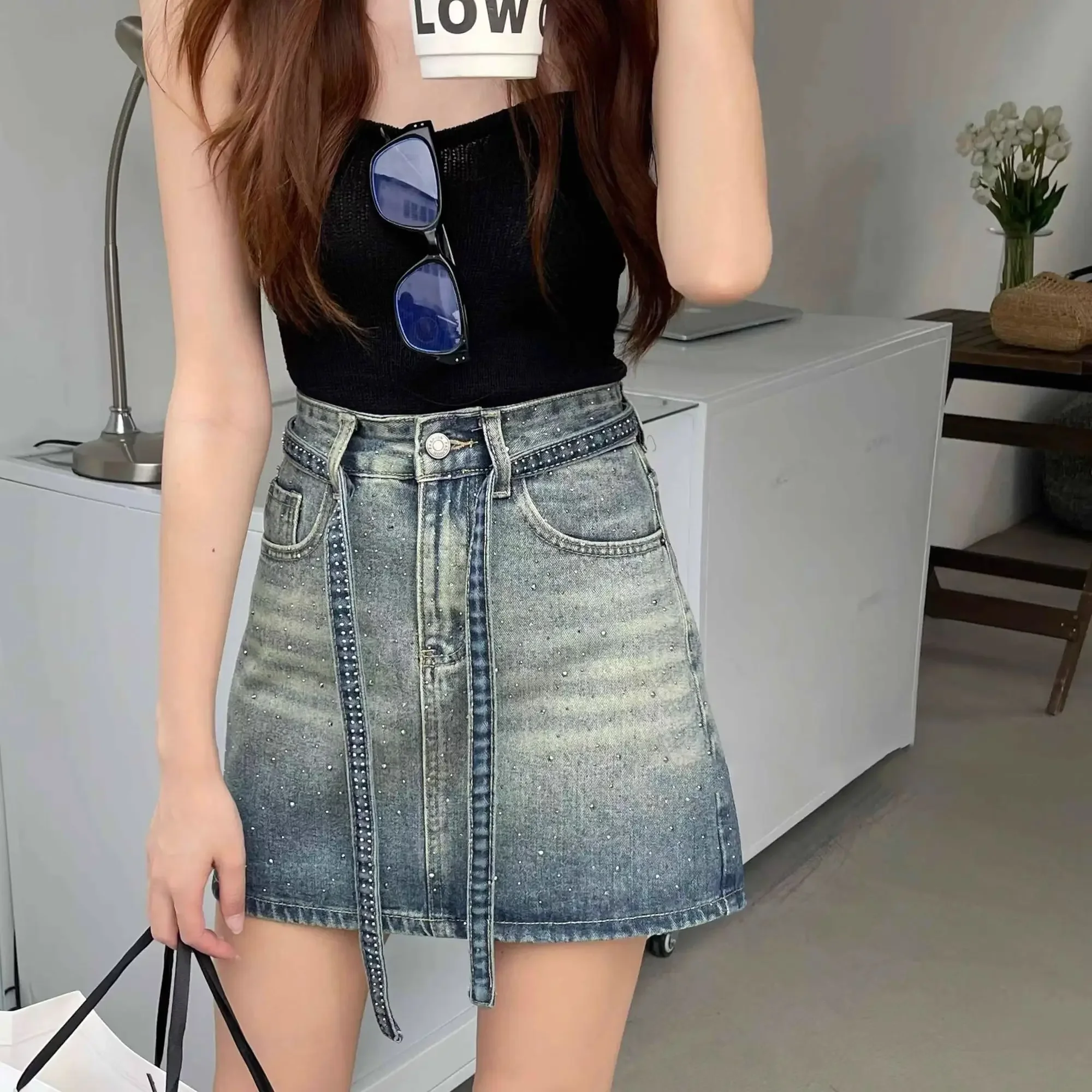 Jeans Skirts For Women Gradient High Waist Woman Denim Skirt Modest Clothing Trend 2025 Korean Style New In Cheap Summer