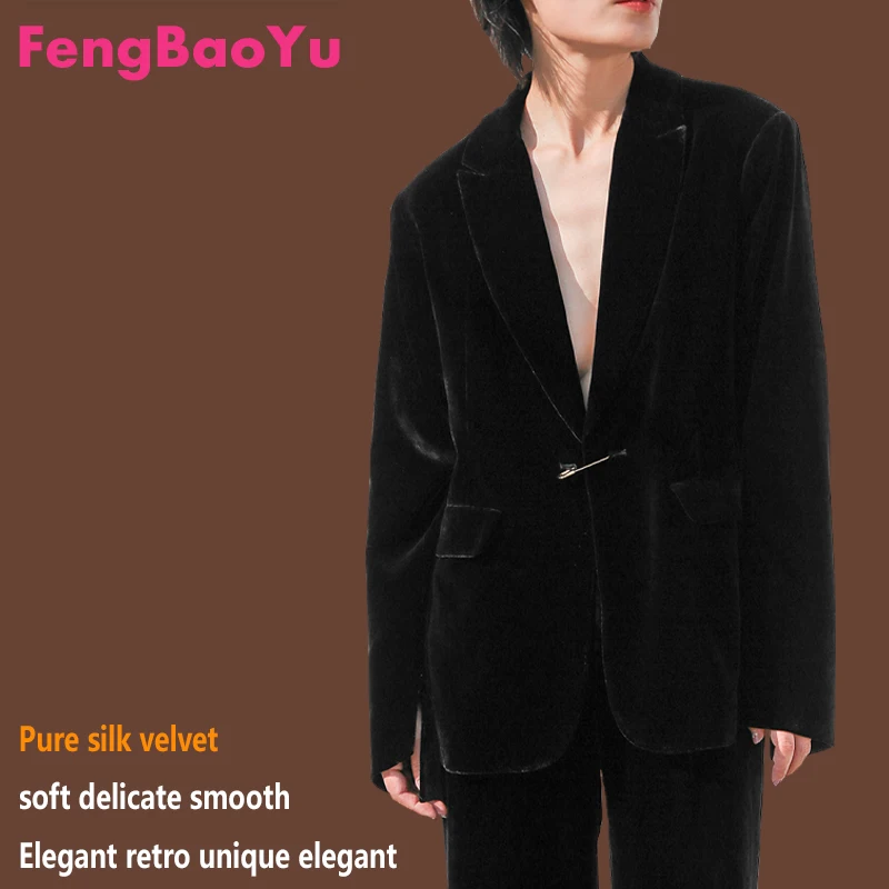 Fengbaoyu Luxury Style Silk Velvet Women's Suit Elegant and Fashionable Business Casual Soft and Lustrous Coat