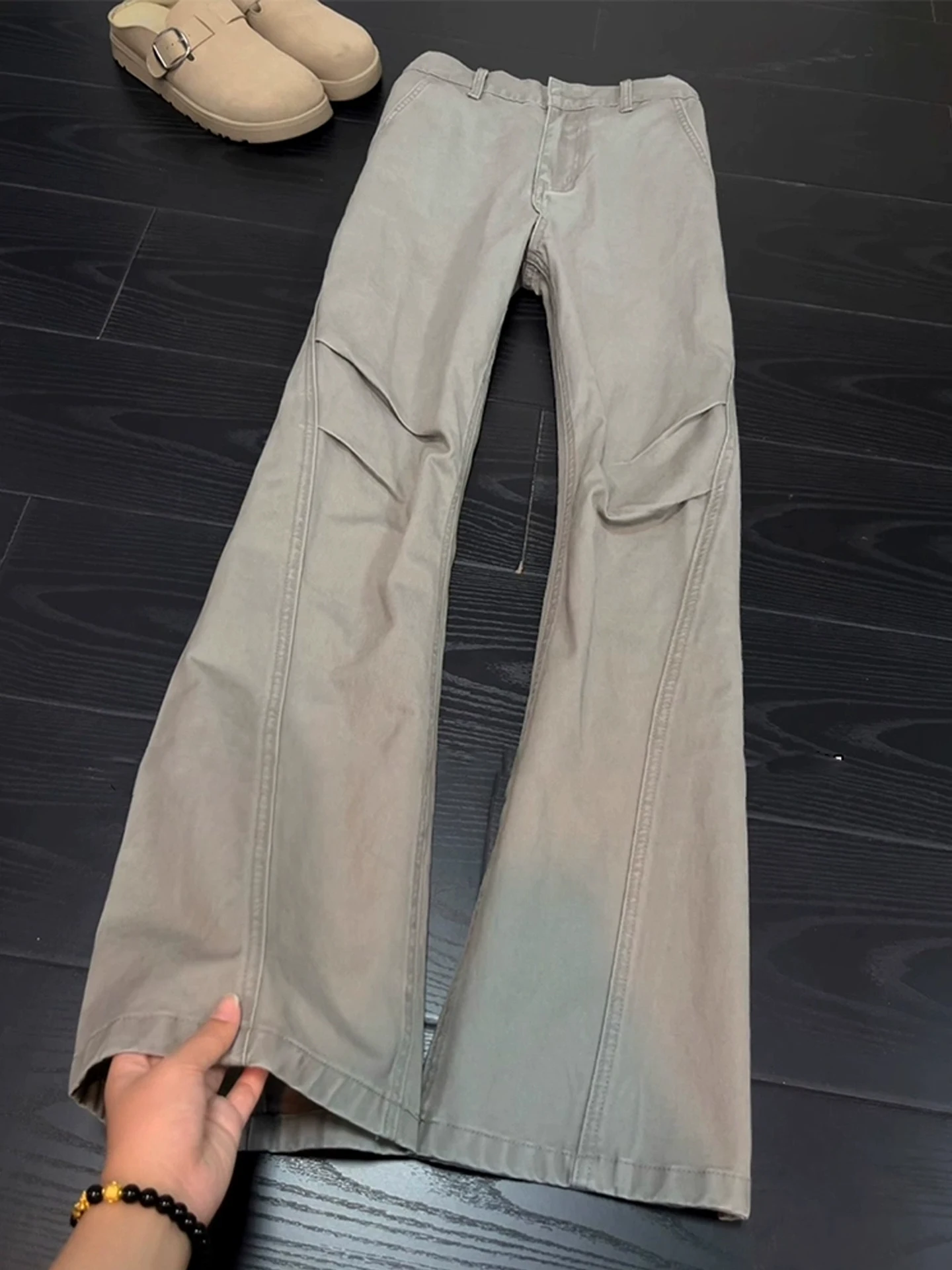 

Мужские джинсы-клеш из денима с эффектом потертости, в американском ретро-стиле, с низкой посадкой и застежкой-молнией, для работы и повседневной носки