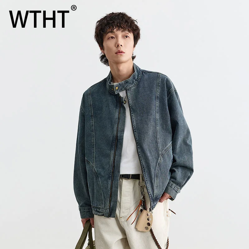 WTHT Vintage 2025 Autumn Men's Spliced Deconstruct Loos Denim Coats American Style Long Sleeves Lapel Jackets Male 2A2335
