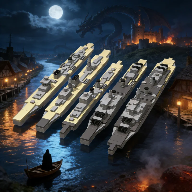 

707pcs MOC 1 Scale British Light Cruisers WOWS Part Boat Model Building Blocks Toy Architecture Christmas Gifts Education Brick