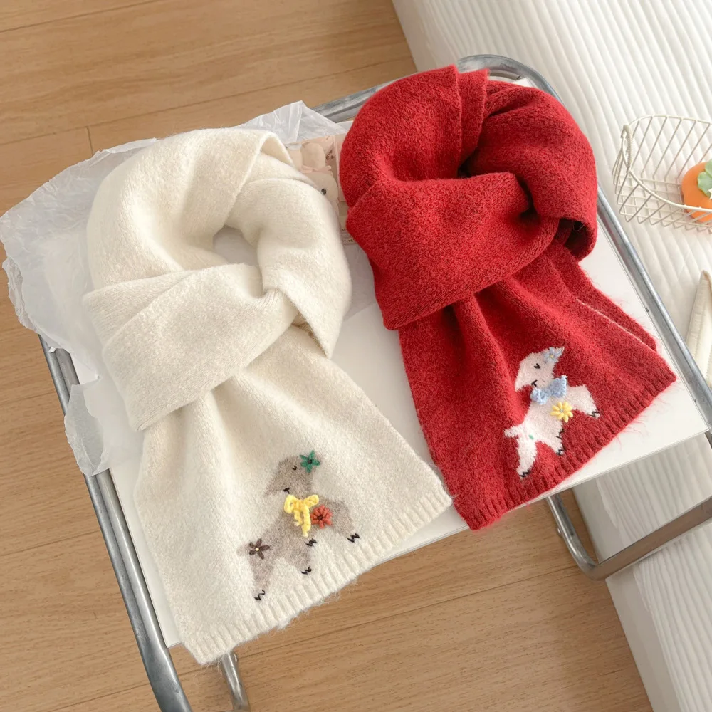 2025 Fashion Korean Cute Lamb Cross Knit Scarf Women Autumn Winter Warm Short Neck Wrap