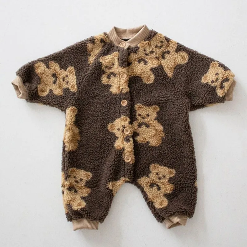 HY2531 in Stock Korean Style Baby Romper Thickened Fleece Lined Warm Overalls Jacket Child Clothing Korean Version Infant Outfit