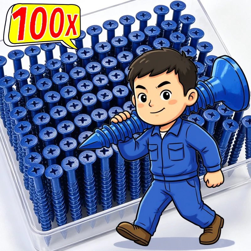 Blue Concrete Screws Flat Head Masonry Screw Anchors Cement Dual Thread Carbon Steel Screw High Strength Anti Rust Coating Screw