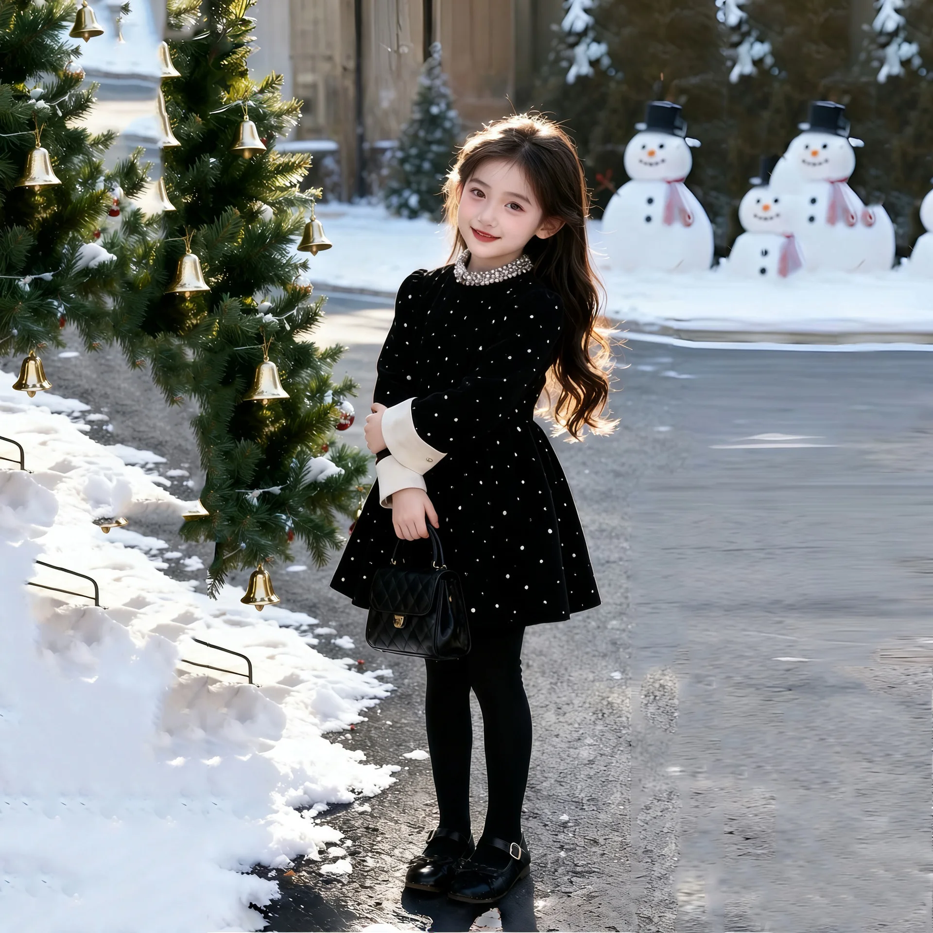 Girls Dress 2025 New Winter Clothing Children's Winter Velvet Thickened Little Girl Red Princess Skirt