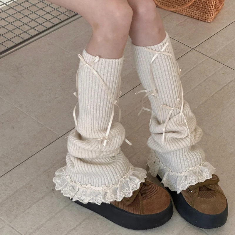 

30% шерстяные гетры женские осенние и зимние теплые вязаные чехлы для ног милые девушки Лолита кружевные носки с рюшами чулки гетры