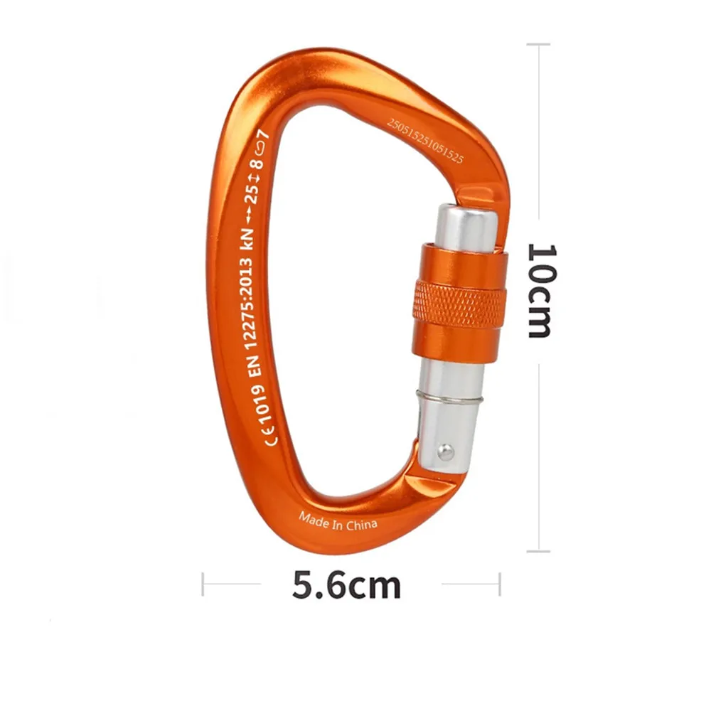 Xinda 25kN  D-Shape Carabiner Climbing Security Safety Buckle Screw Gates Master Lock Carabiner Outdoor Rock Climbing Equipment