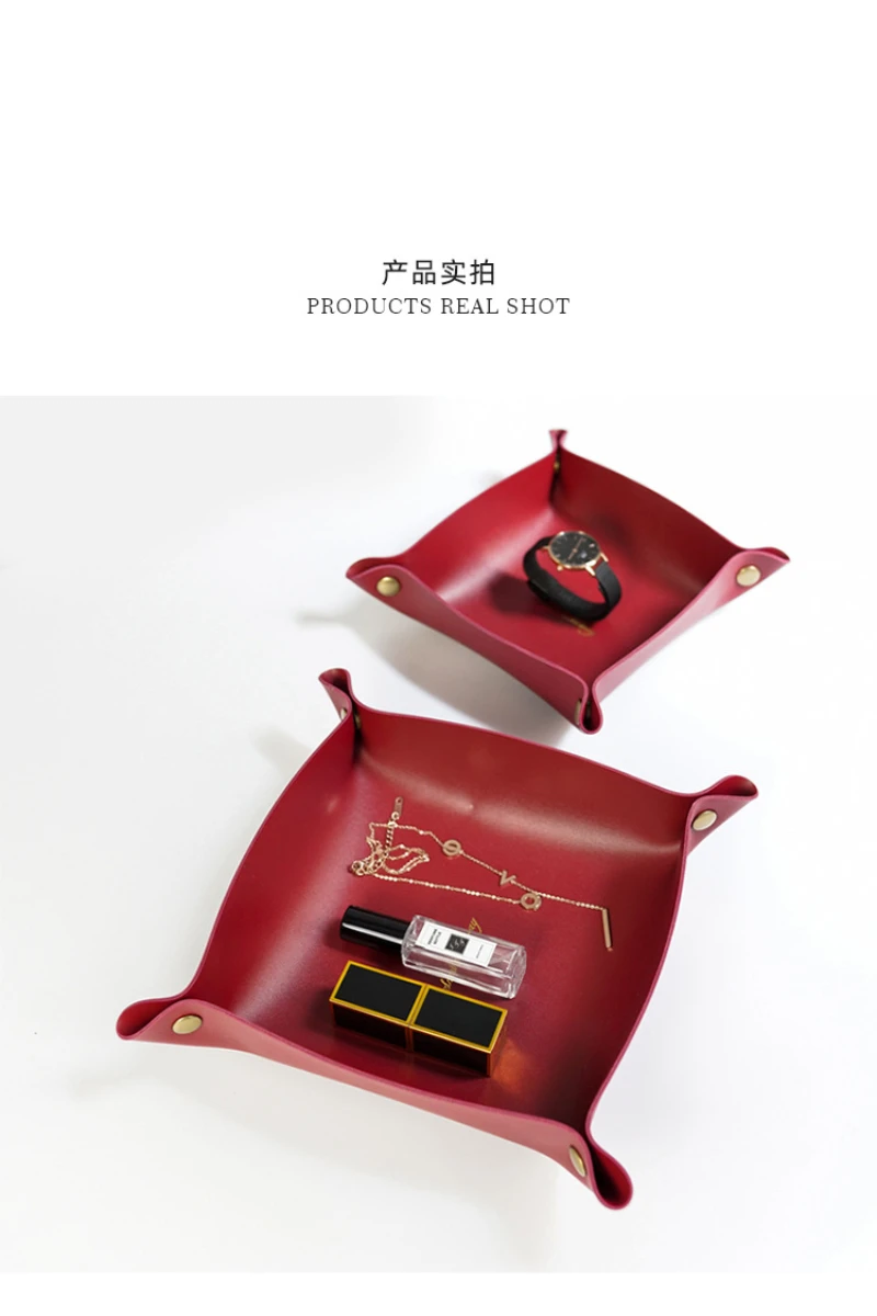 Nordic Stil Leder Ablage Desktop-Organizer Für Schlüssel Schmuck Kosmetische Lagerung Box Klapp Organizer Hause Dekoration – Detail 8