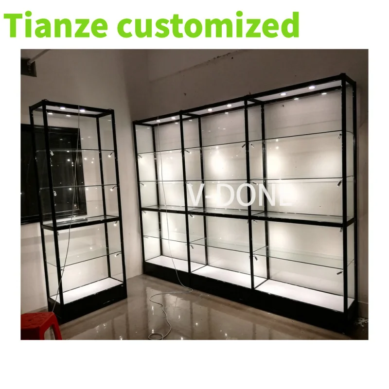 

Customized-Retail Store Furniture Glass Display Smoke Shop Counter Design Wine Display Cabinets Showcase With Lights