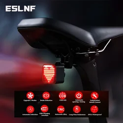 ESLNF Bicycle Smart Taillight Cycling Brake Warning Light USB Waterproof Heart Smiley Face MTB Road Bike Bicycle Accessories