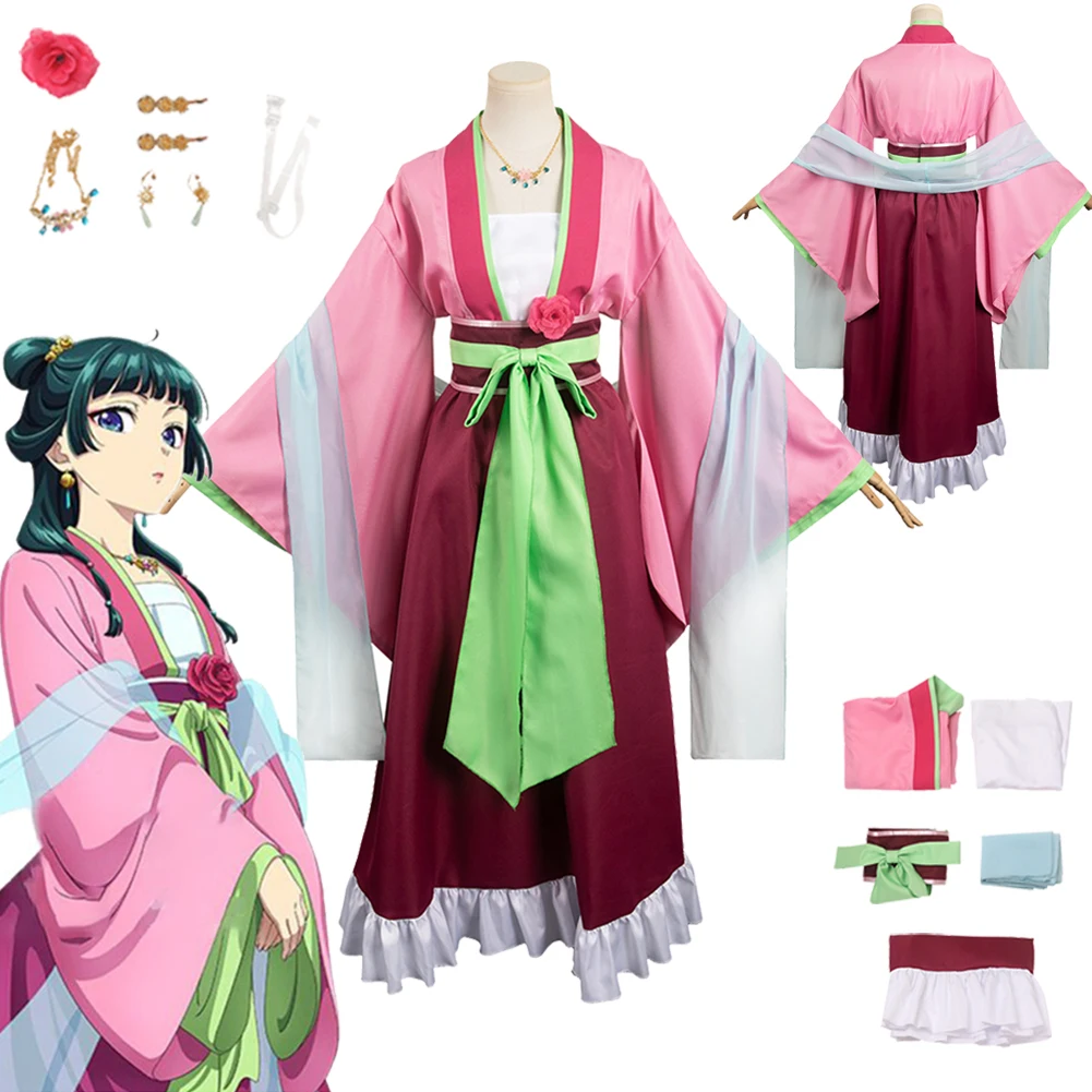 Anime Cosplay Apothecary Diaries, Maomao Cosplay Costume, Perruque Fantaisie, Déguisement pour Bol, Femmes Adultes, Robe Rouge, Halloween Carnaval Trempé