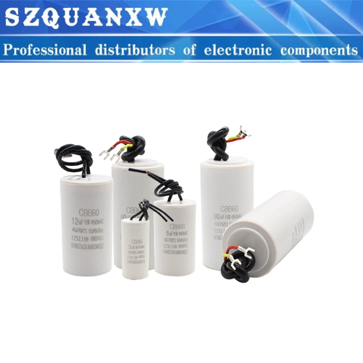 CBB60 450V AC Capacitores de funcionamento do motor Capacitor de partida 5% 1/1.5/2/3/4/5/6/8/10/12/14/15/16/18/20/25/30/40/45/70/80UF