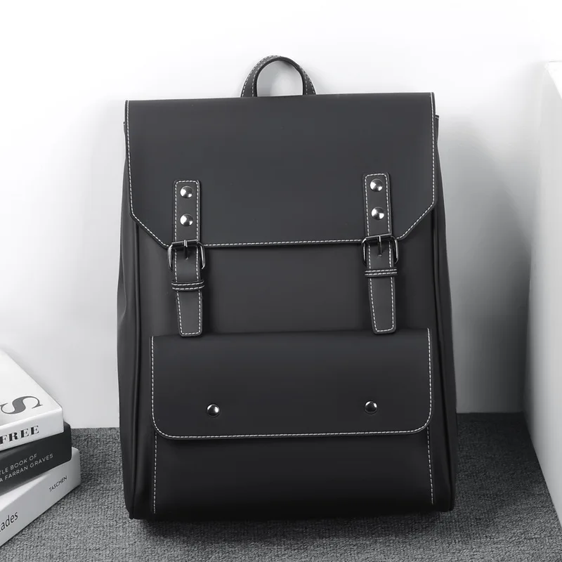 Retro Men Business Backpack PU Leather Waterproof Laptop Backpack College Students School Bag