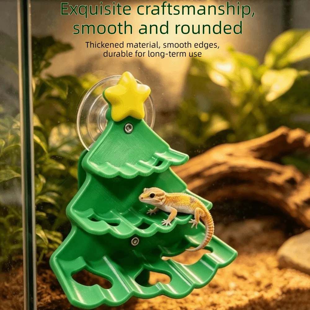 Suction Cup Reptile Climbing Platform Plastic Detachable Feeding Bowl Christmas Tree Ledge Forest Green Tree Shape