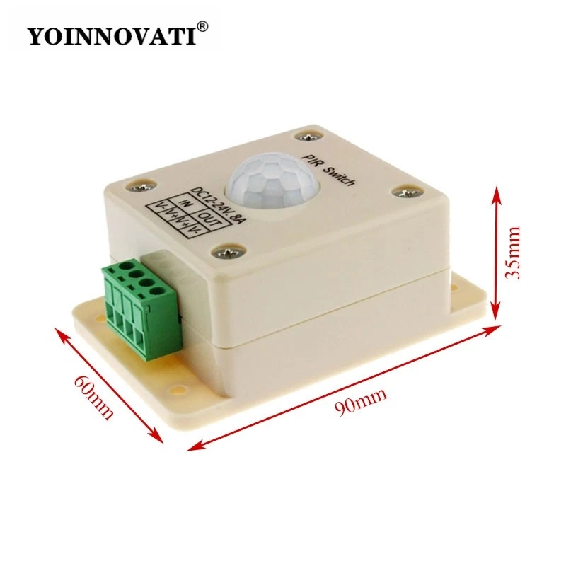 8A PIR Motion Sensor Switch for Single Color LED Strip, Auto On/Off Human Body Induction Controller Low Voltage DC 12-24V