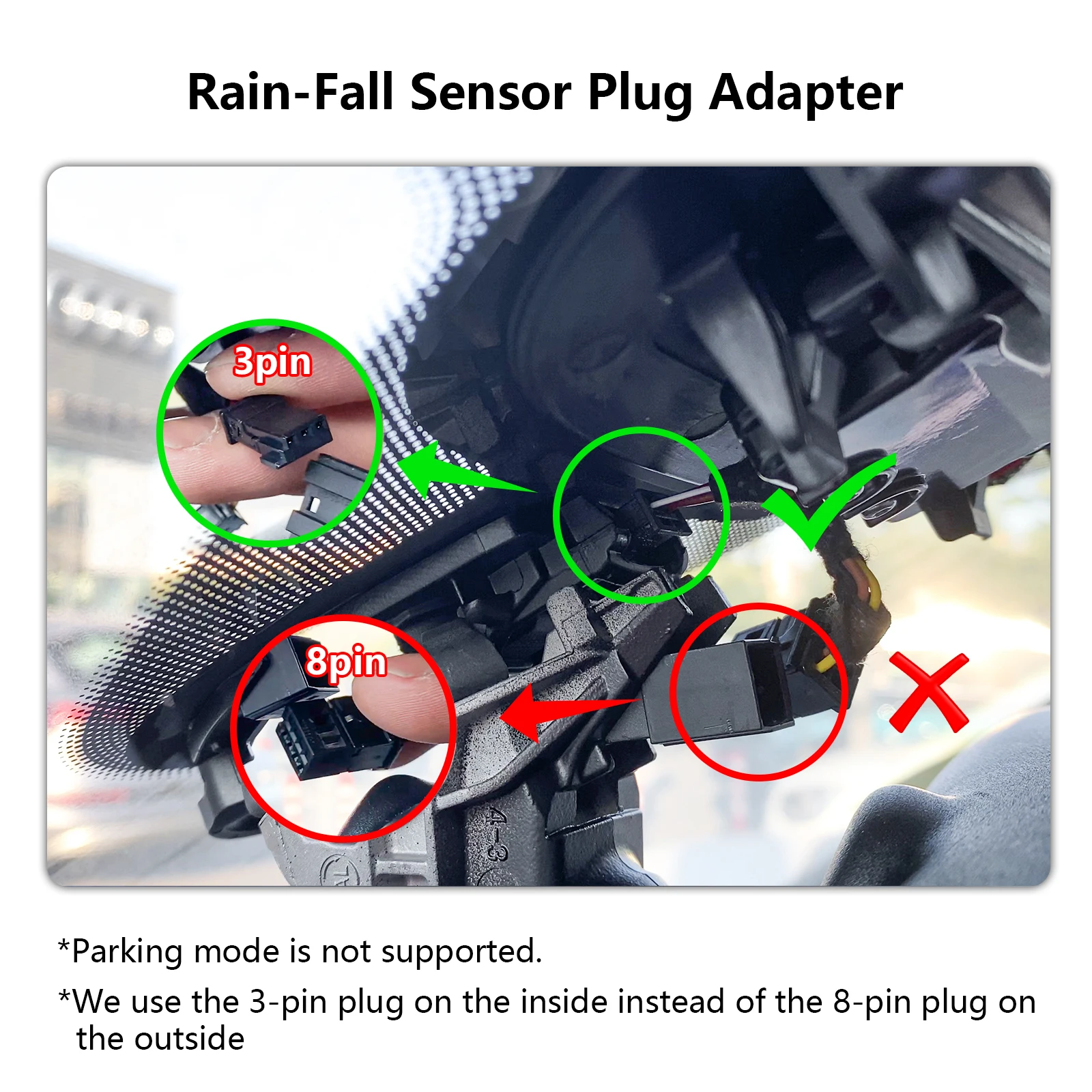 Dash Cam Power Adapter For Audi Porsche Volkswagen With Black 3-Pin Rain Sensor Rearview Mirror Adapter Type-C USB Plug and Play