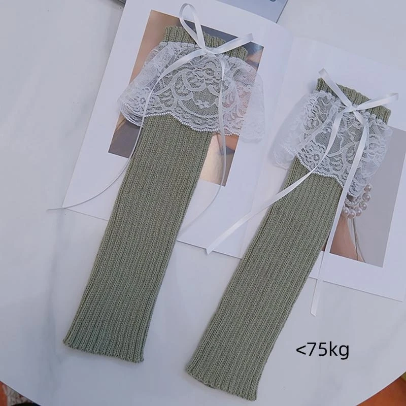 الجمالية الأنيقة الدانتيل تقليم جوارب السيقان للنساء الأنماط اليابانية الحلو Bowknot مضلع متماسكة الساق غطاء للأكمام الجوارب #6