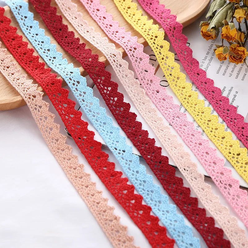

15MM Colorful Eco-Friendly Pure Cotton Lace Knitted DIY Clothing Accessories Non-Elastic Apparel Wholesale for Bags 50yards/roll
