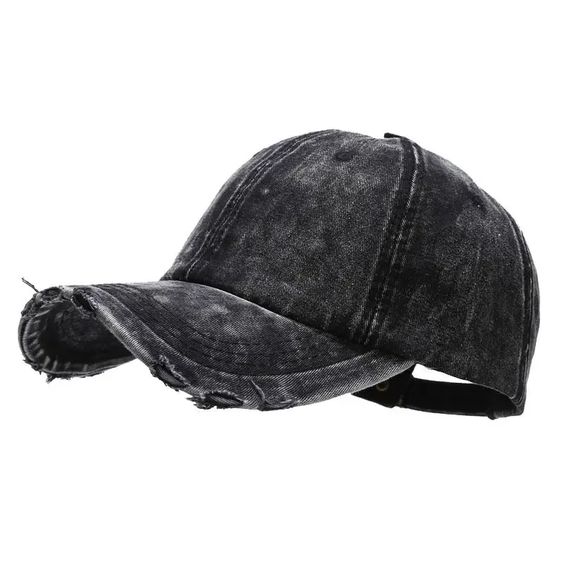 2024 New Washed Old Cowboy Blue Baseball Hat Soft Top, Broken Hole, Polished Edge Duck Tongue Hat Women\'s Sun Protection