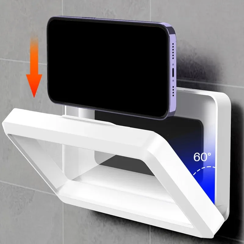 Waterproof Phone Holder Bathroom Wall Phone Case Stand Box Self-adhesive Touch Screen Phone Bracket Shower Sealing Storage Case