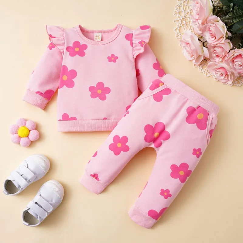 

Spring Autumn Children's Clothing Sets Flower Flying Sleeve Top + Pants 2Pcs Sweater Girls Clothes Set Casual Kids Outfits 0-3T