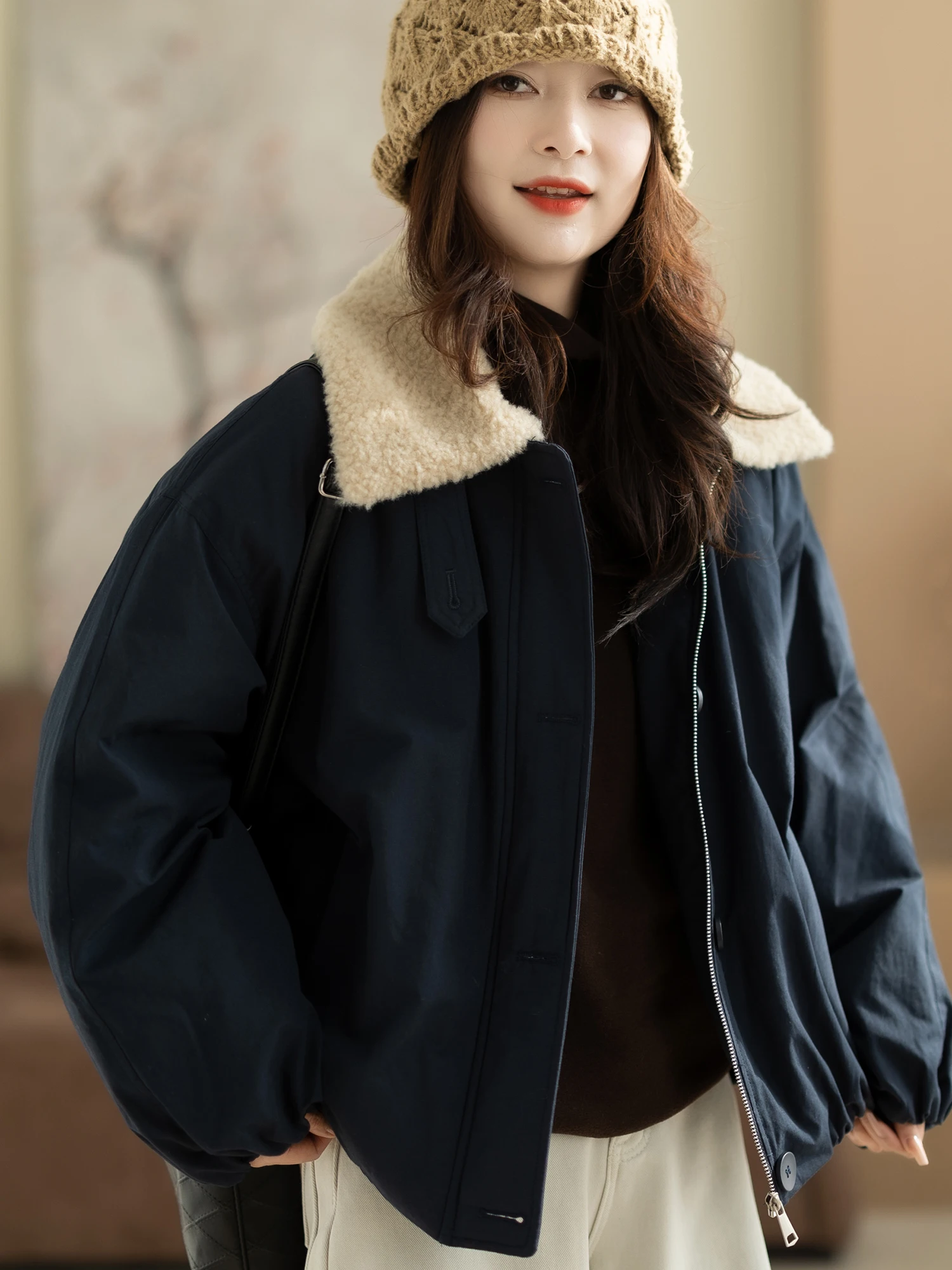 

Casual Artistic ort Cotton Jaet Women's Autumn Winter New Sle Loose Fit Color Top Coat Button Detail Polyester Fi...