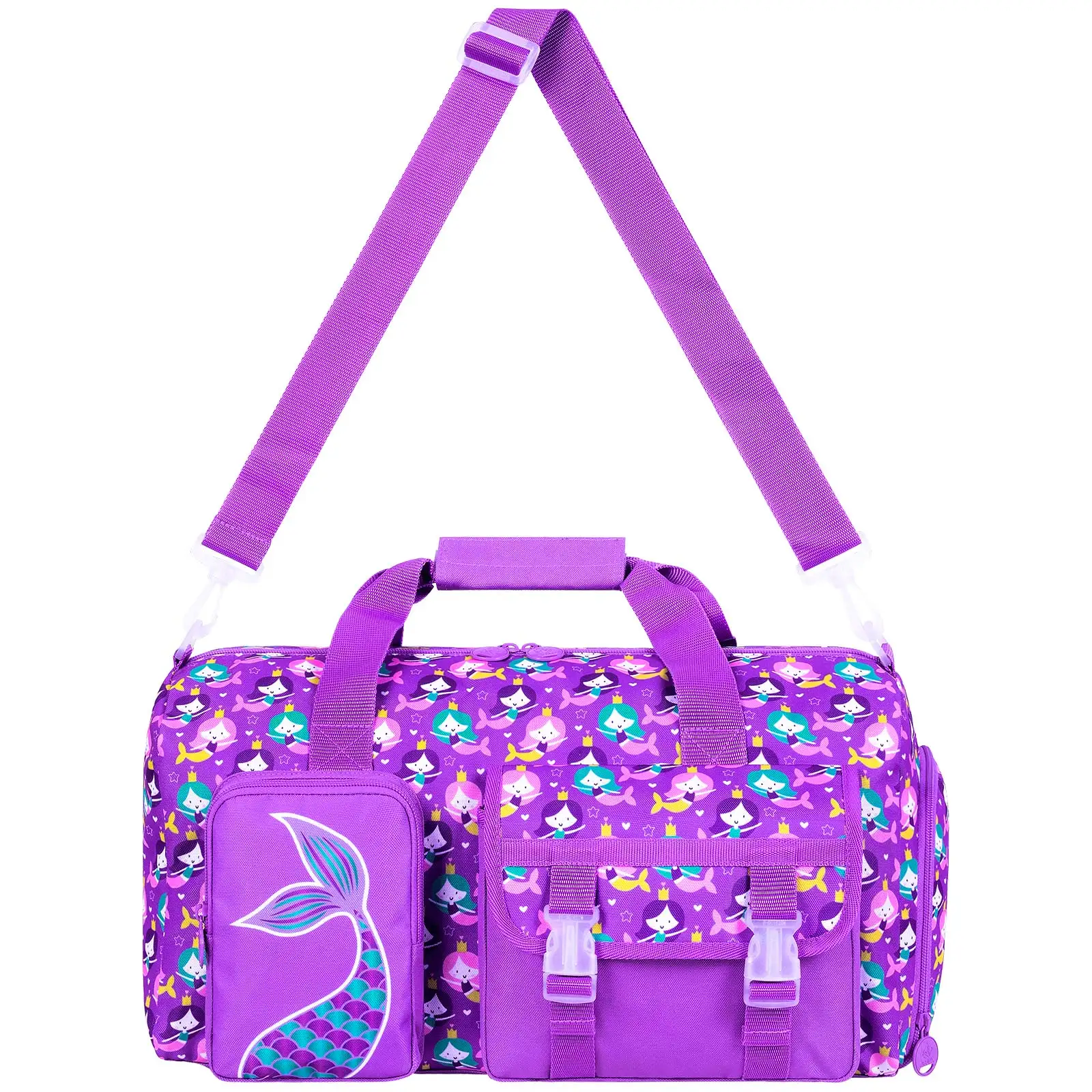 

Fishtail print Travel double-layer bag - Durable polyester fitness bag, with adjustable shoulder strap large capacity suitable f