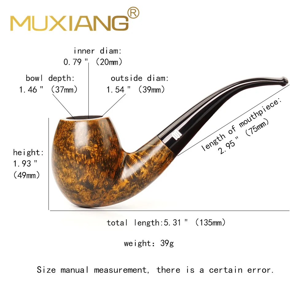 MuXiang SherlocksHolmes Tobacco Pipe Casual Reading Pipe Handmade Briar Wood Pipe 9mm Filter Element Filter Curved Handle Pipe