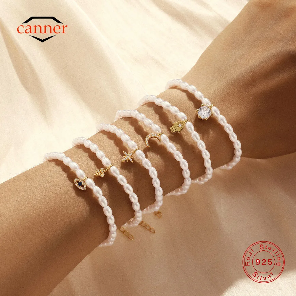 CANNER French Millet Pearl Octagonal Star Zircon Bracelet For Women 925 Sterling Silver Ins Minimalism Bracelet Party Gift