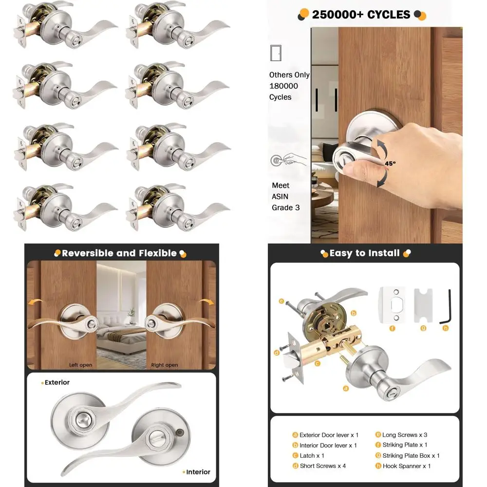 

Набор из 8 дверных ручек из матового никеля с ключом-ключником, двусторонние ручки из матового никеля для спален и ванных комнат