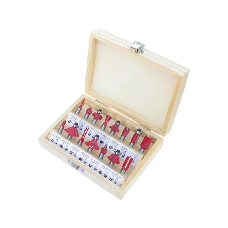 Woodworking Router Bit Set 15Pcs Carbide Milling Cutters 6‑12.7mm Shank for Wood Carving Trimming Grooving DIY Carpentry