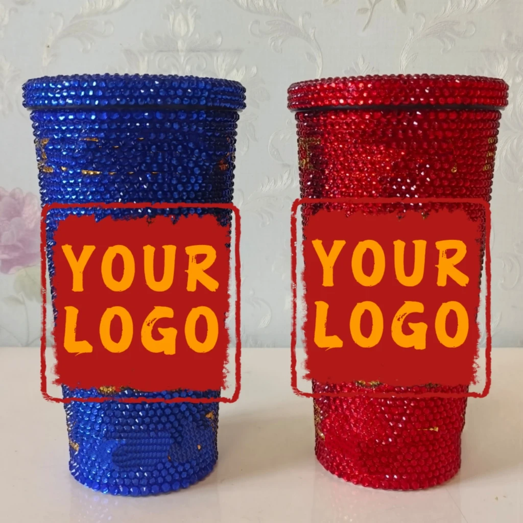 

Sparkle Glass Rhinestone Straw Cup Crystal-studded Flask Custom Glitter Thermos Stainless Steel Water Bottle Tumbler Coffee Mug