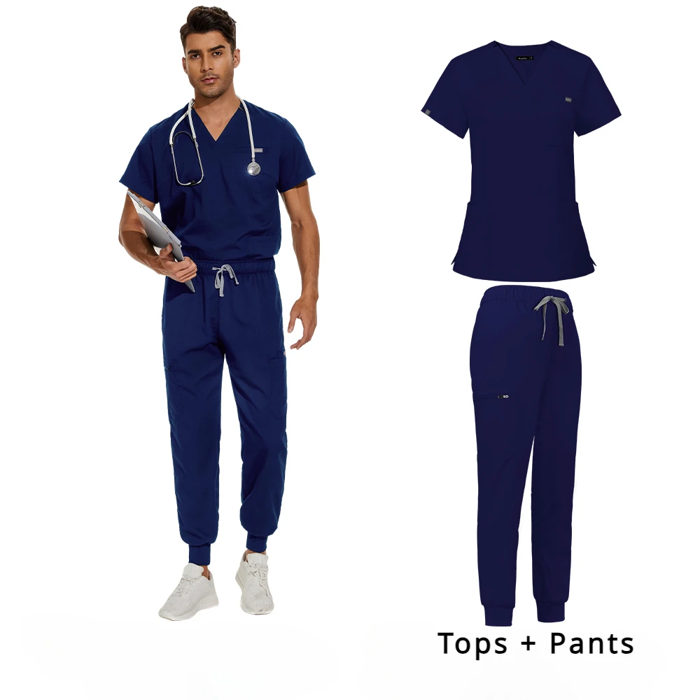 Men's Scrubs Medical Uniform Lab Set Male Wholesale Clinic Hospital Doctor Overalls V-neck Fashion Scrub Pharmacy Nurse Clothes