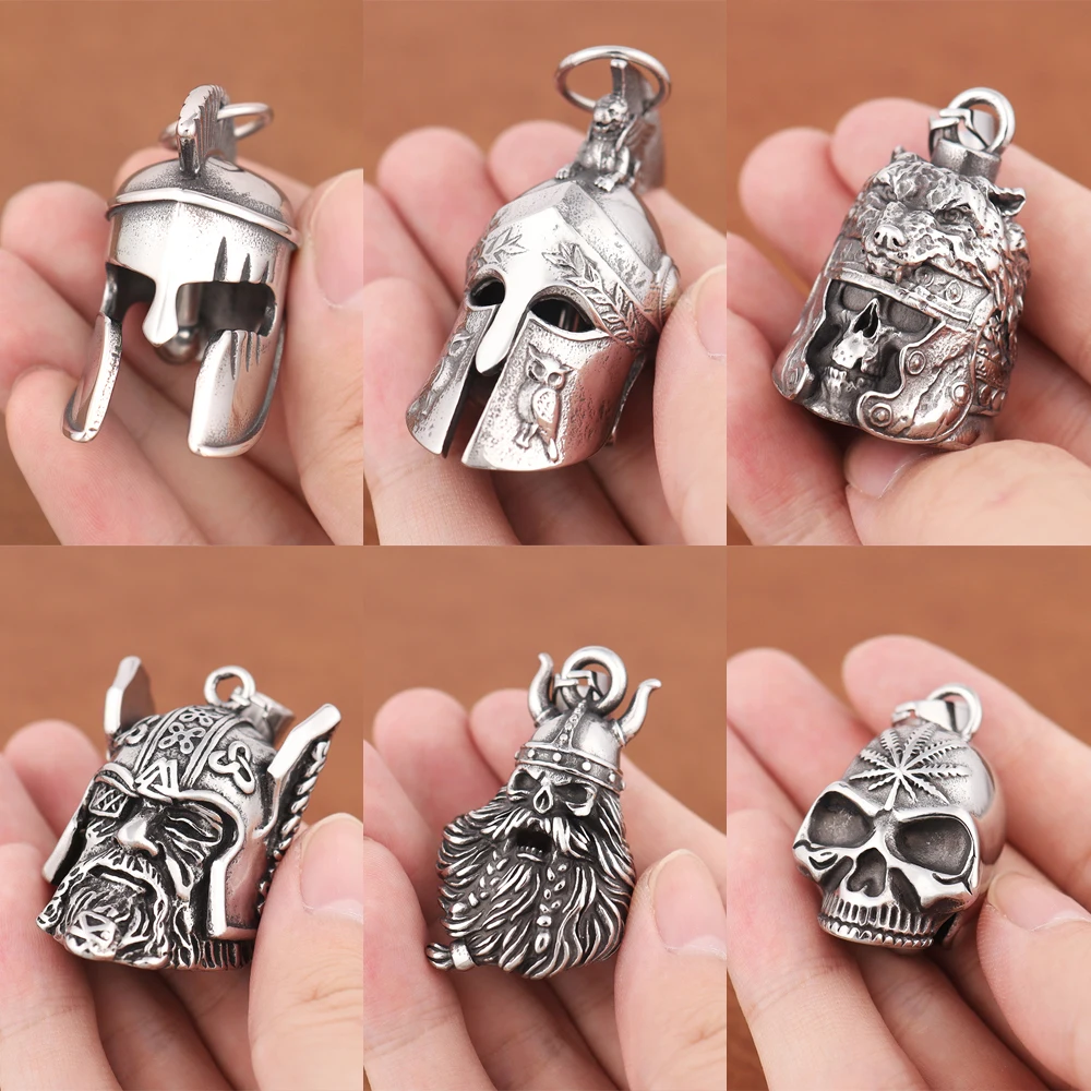 Fashion Charms Style Viking Warrior Series Bell Pendant Motorcycle Riding Lucky Bell Amulet Necklaces Stainless Steel Jewelry