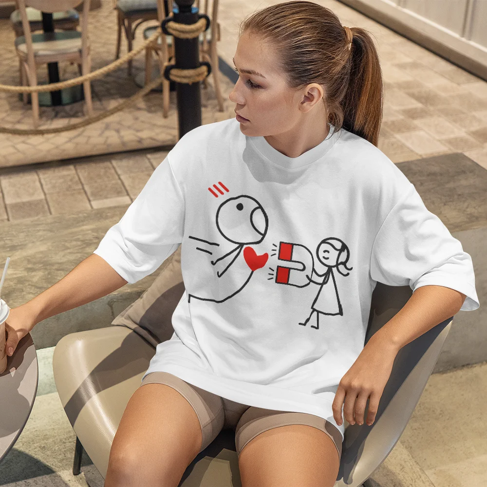 

Женская уличная одежда с круглым вырезом и принтом My Heart Attracted By You, повседневная футболка с короткими рукавами для женщин