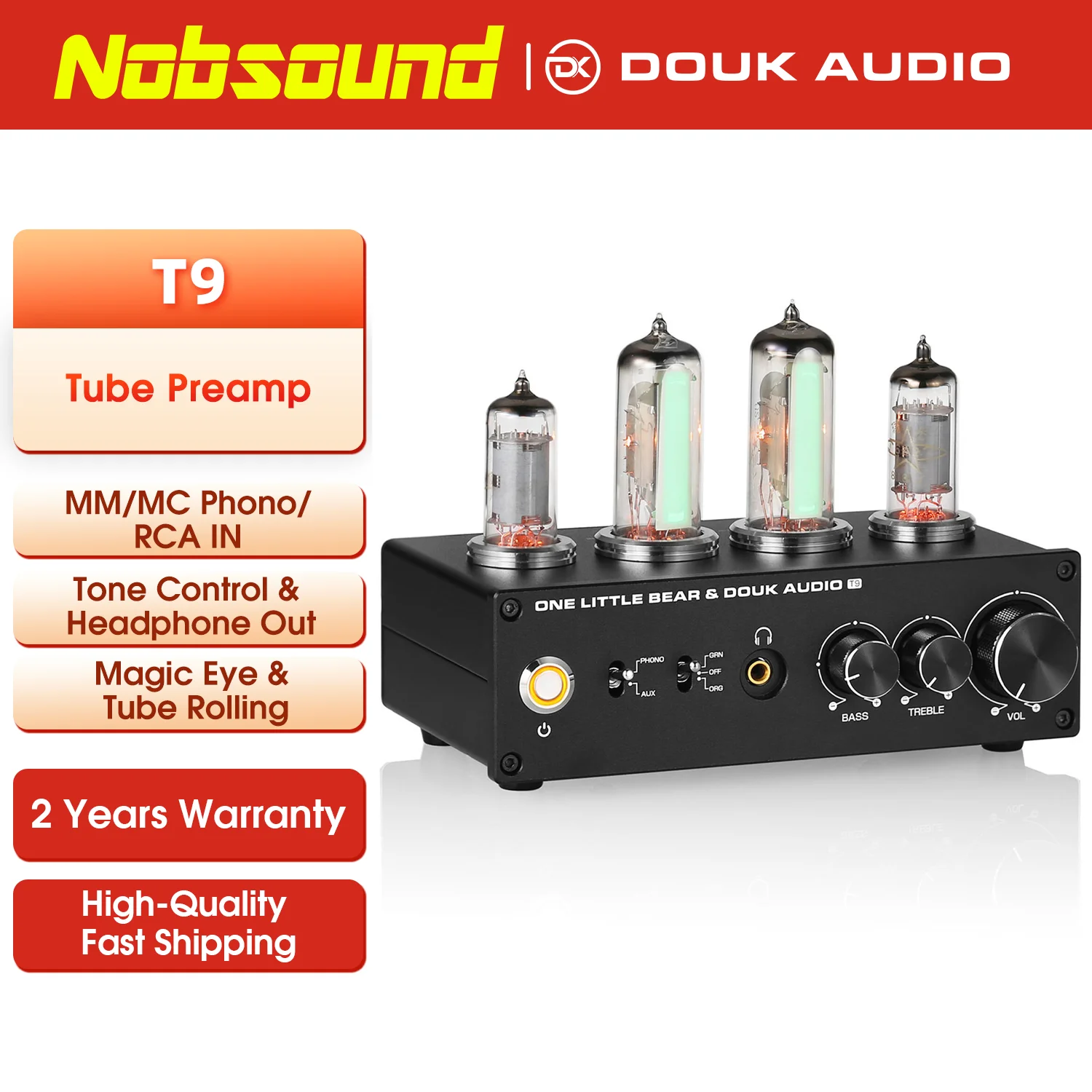 Nobsound T9 Mini 6E2 MM/MC 포노 스테이지 턴테이블 프리 앰프 HiFi 스테레오 오디오 진공관 프리 앰프 데스크탑 헤드폰 앰프