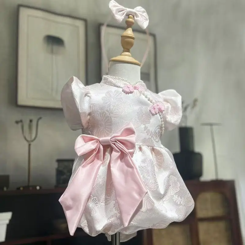 First Birthday Baby Dress Summer Kids Girls Bowknot Birthday Princess Chinese Girls Chinese Style Suit