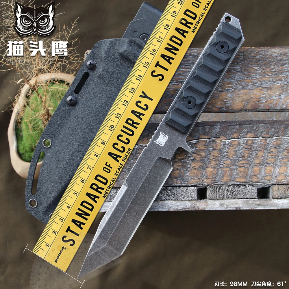 Lengren-heavy Steel Outdoor Knife 10cr15comov Grosso Afiado Autodefesa Caça Camping Sobrevivência Canivete mm