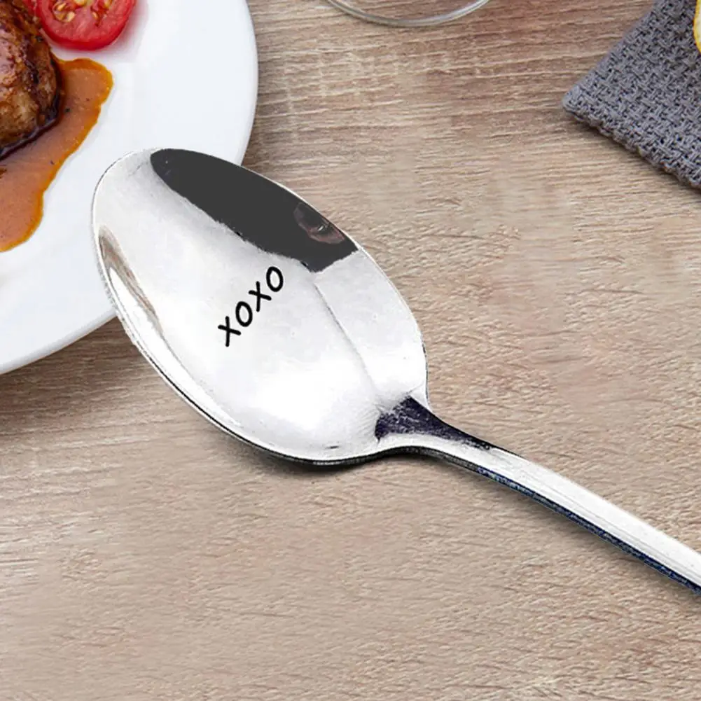 Lettering Spoon Portable Coffee Spoon Romantic Lettering Utensils  Durable Stainless Steel Meal Spoon Good Morning My Love