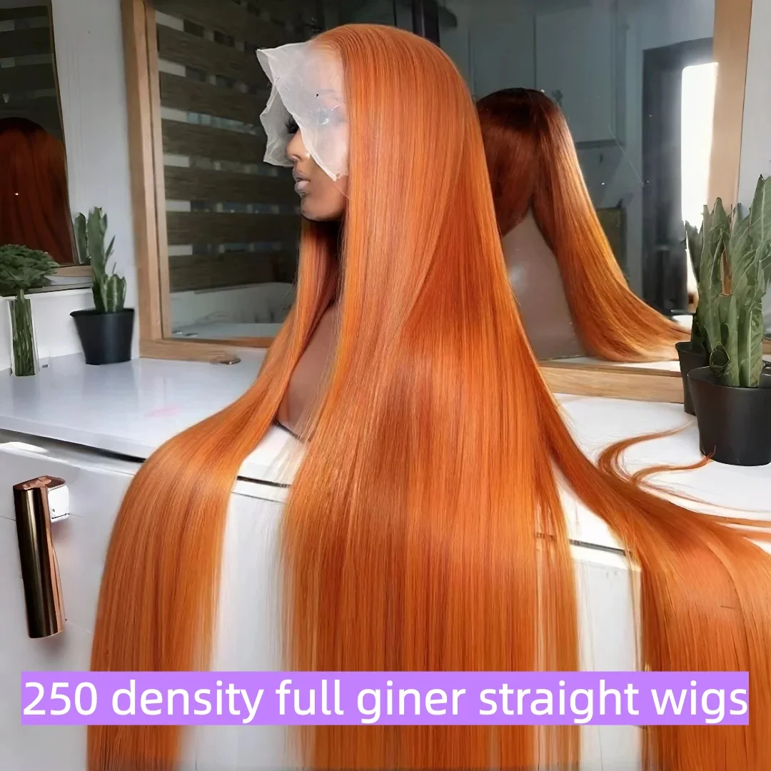

34 36 дюймов 250 Плотность Прямой Рыжий Оранжевый Hd Парик Фронта Шнурка 13x4 Человеческие Волосы Бразильские # 350 Цветные кружевные фронтальные парики 13x6