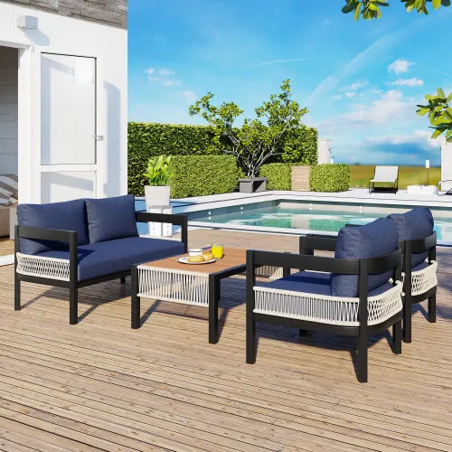 

！@Multi-person Outdoor Iron Sofa Set Table Modern Design Foldable Portable Eco-Friendly Rattan Decoration Waterproof Garden